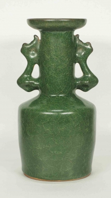 'Kinuta' Mallet Crackled Vase with Phoenix Handles