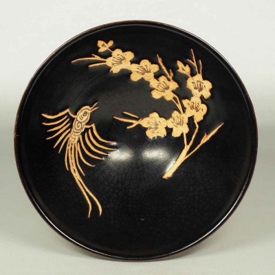 Bowl with Cutout Bird and Prunus Design 
