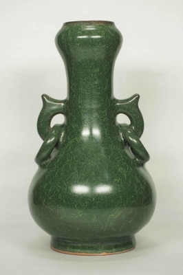 Garlic-Mouth Crackled Vase with Ring Handles