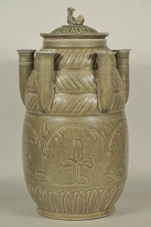 Lided 5 Tubes Urn with Carved Lotus Scroll