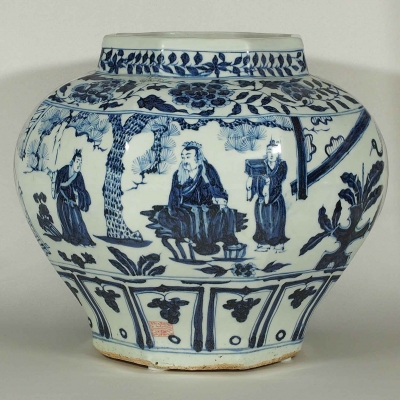 Persian Marked Octagonal Jar with Three Visits Scenes Design