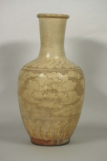 Bottle Vase with Sgraffito Peony Design