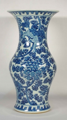 Large Gu-Form Vase with Qilin and Flowers Scroll Design