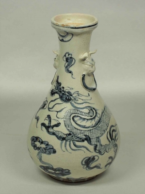 Lion-Head Handle Bottle Vase with Dragon Design