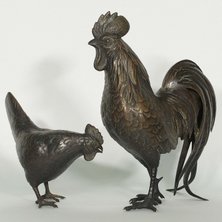 Rooster and Hen Statues